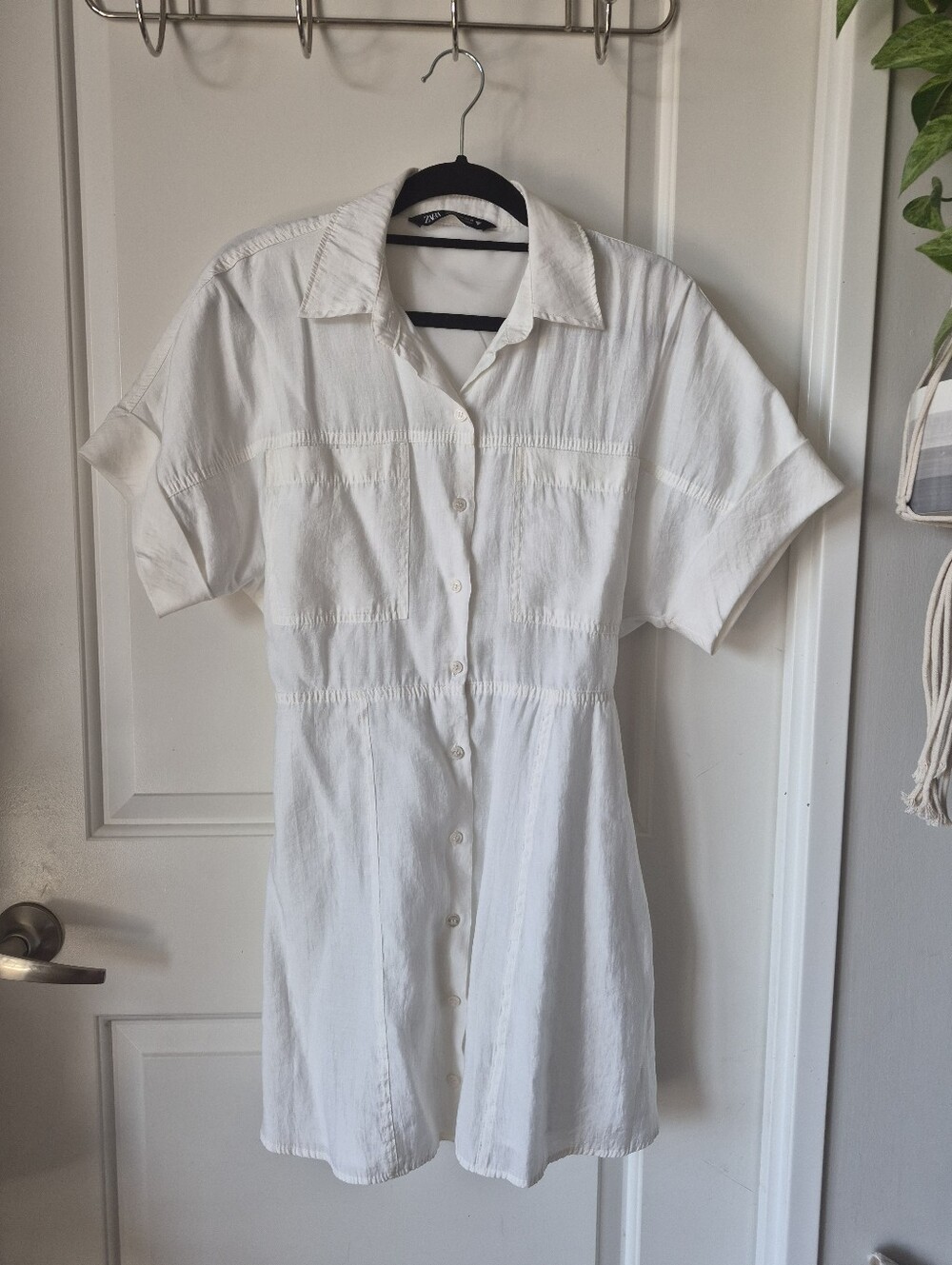 Zara White Collared Button Dress